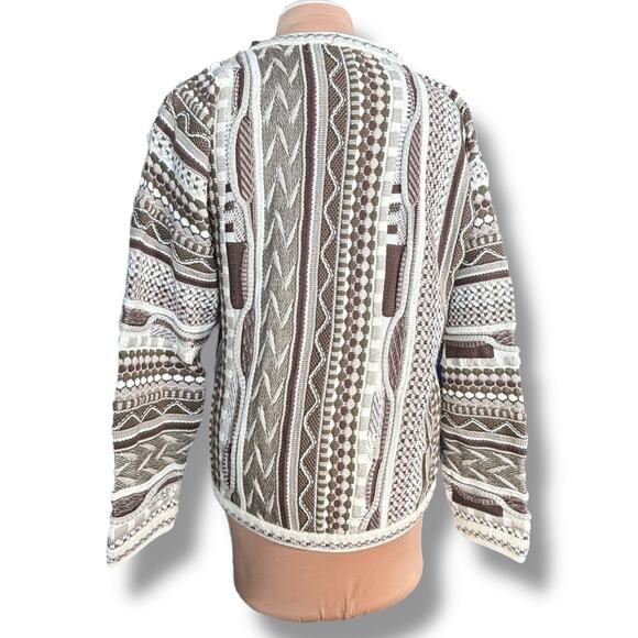 Vintage 90s Protégé Collection 3D Knit Sweater Brown Neutral Geometric Pattern - Picture 4 of 10